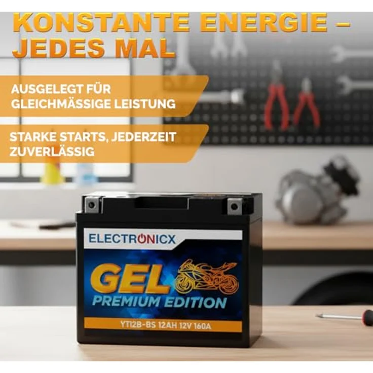 Electronicx GEL-YT12B-BS Motorradbatterie 12Ah 12V, wartungsfrei und vibrationsfest für Motorrad, Roller, Quad und ATV – Bild 4