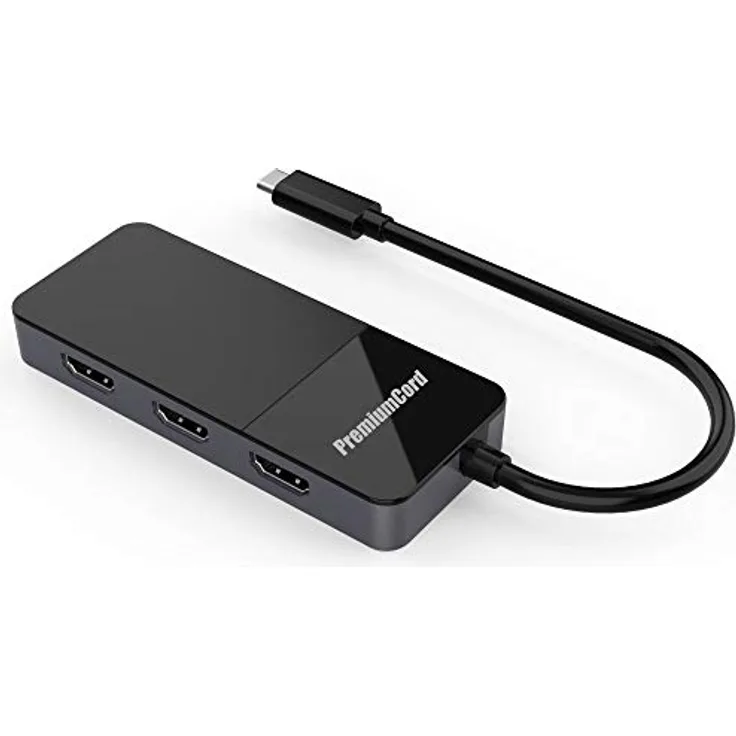 PremiumCord MST Adapter USB-C (DP 1.4) auf 3X HDMI 2.0 für Monitore bis zu 8K @ 30Hz (dreimal 4K), Extended + Mirror + Duplicate Modi, schwarz, ku31hdmi11
