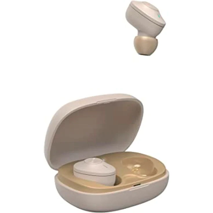 Hama Bluetooth Kopfhörer „Freedom Buddy“ (True Wireless, TWS, In Ear Kopfhörer, Wireless Kopfhörer, kabellos, Bass Boost, Kopfhörer kabellos, Earbuds, Sprachsteuerung, mit Ladebox) beige, Klein – Bild 2