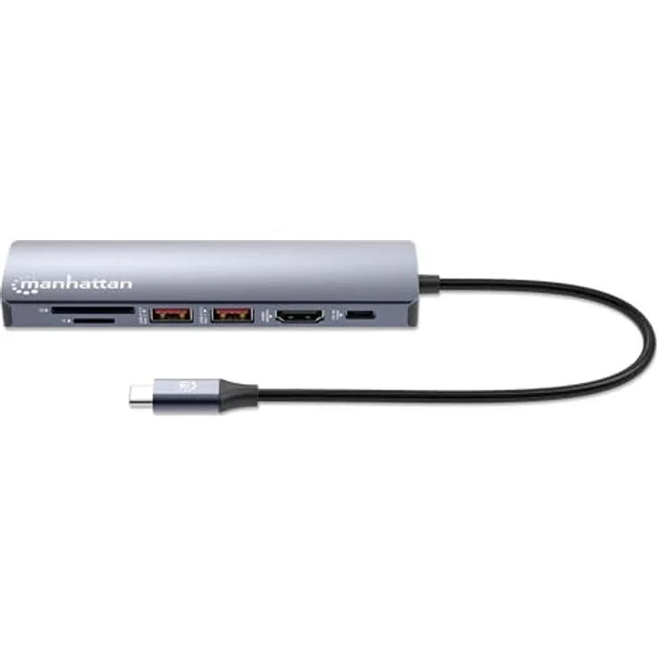 Manhattan 153966 Docking Station USB-C PD 7-in-1 4K Hub Multiport Silver, HDMI 4K@60Hz, Gigabit Ethernet, Aluminiumgehäuse – Bild 3