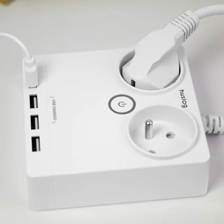 huslog Erweiterungsleiste mit USB-Eingang, 2 Steckdosen und 4 USB-Anschlüsse, kompaktes Design, 1,5 m Kabel, sicherer Betrieb – Bild 4
