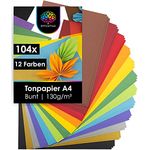 OfficeTree 104 x Tonpapier A4 Bunt 130g - 12 Farben - Buntpapier zum Basteln - Bastelpapier Bunt