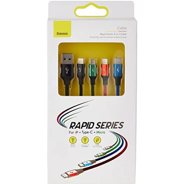 Baseus 4in1 Ladekabel 2X Lightning, USB-C und Micro USB (120 cm Ladekabel geeignet für iPhone 11, iPhone XS/XS Max/XR, iPhone 6/6s/7/8, Android), Schwarz, oneplus x – Bild 3