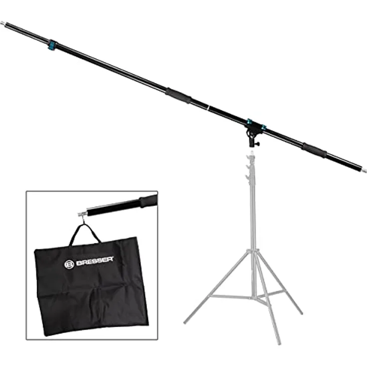 Bresser Fotostudio Galgenarm 110-116BM, Teleskop Querausleger mit 3 Sektionen und gepolsterten Handgriffen, schwarz