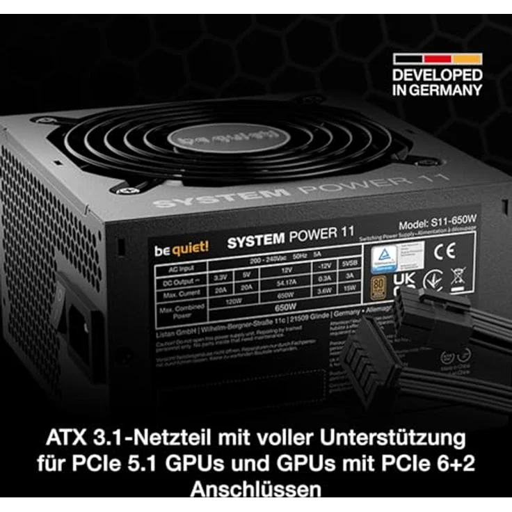 be quiet! System Power 11 (650W), ATX Netzteil mit hoher Effizienz und 80 PLUS Bronze Zertifizierung – Bild 3