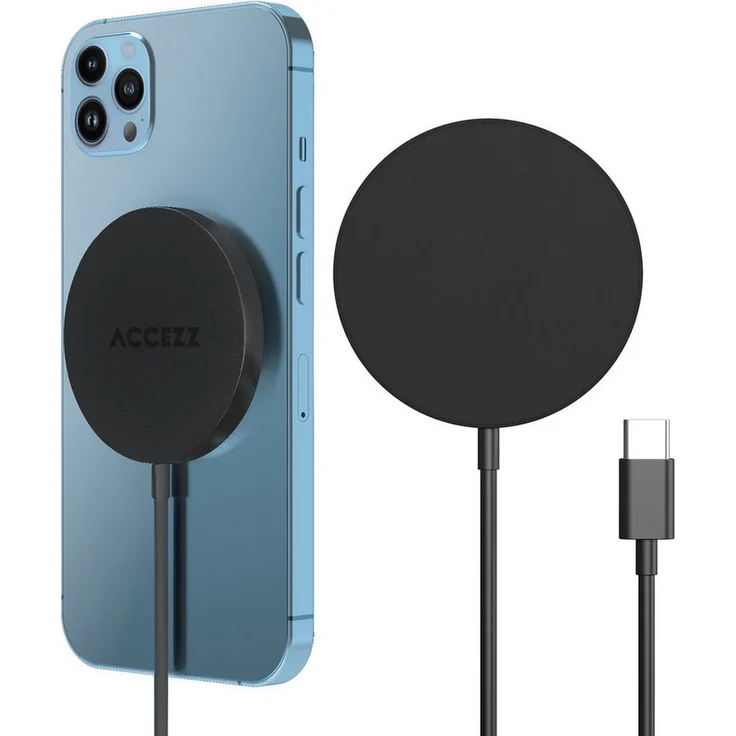 Accezz Wireless Charger USB-C, Drahtloses MagSafe- und Qi2-Ladegerät mit 15 Watt Output, Aluminium-Gehäuse, inkl. 1 Meter USB-C-Kabel