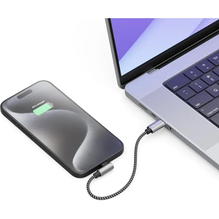 deleyCON 0,15m USB C Kabel 1x 90° Gewinkelt PD3.0, 60W Schnellladekabel in Spacegrau für iPhone 16/15 Pro Max, Samsung S24/S23/S22, Pixel, iPad Pro, MacBook Air, Switch, PS5 – Bild 4