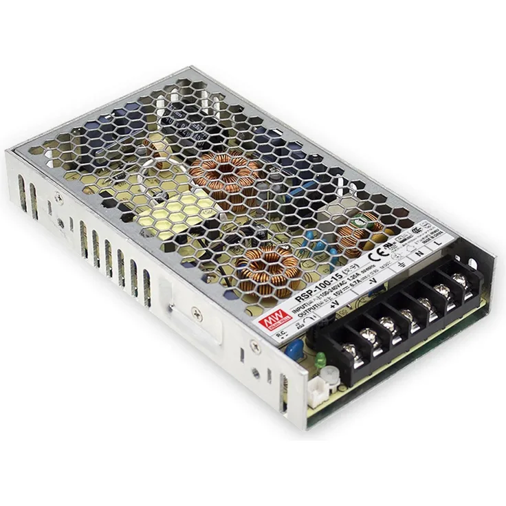 MeanWell AC/DC-Netzteilbaustein geschlossen (100 W), 1U Schaltnetzteil mit PFC, Metallgehäuse, Überspannungs- und Überlastschutz