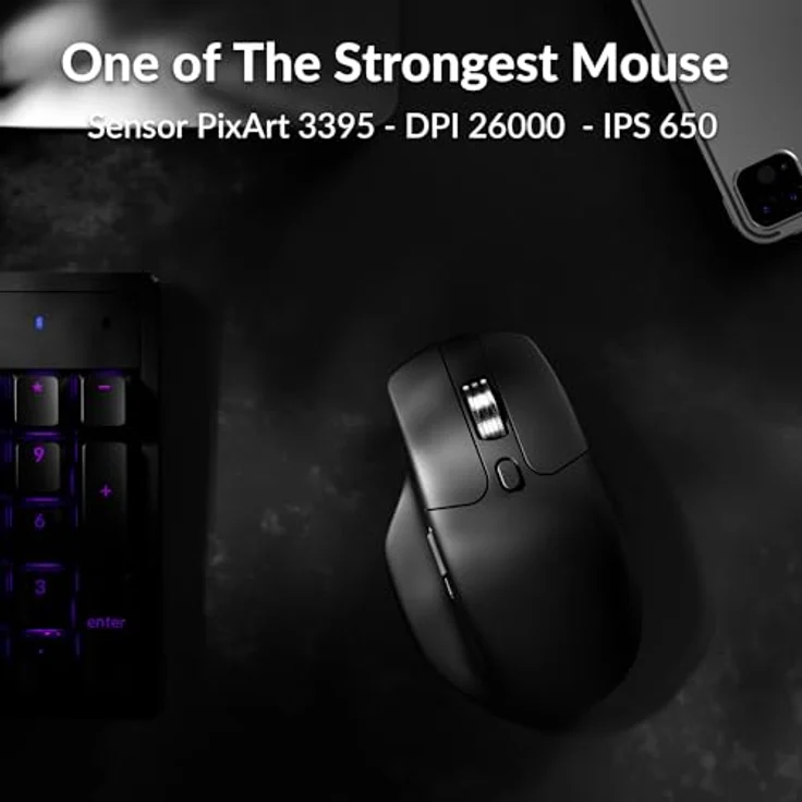 Keychron M6 Silent, Ergonomische drahtlose optische Maus mit 1000 DPI, leisen Klicks und programmierbaren Tasten, schwarz – Bild 5