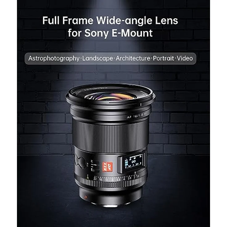 VILTROX AF 16mm F1.8 FE Objektiv, großes Vollformat-Weitwinkelobjektiv mit LCD-Display für Sony E-Mount Kameras, 16 mm Brennweite, präziser Autofokus – Bild 2