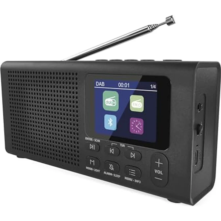 EMOS E0090 DAB+ Radio mit Bluetooth und Dual-Stromversorgung, tragbares Digitalradio mit Wecker, Sleeptimer, 40 Speicherplätzen und TFT LCD Farbdisplay, Schwarz – Bild 1