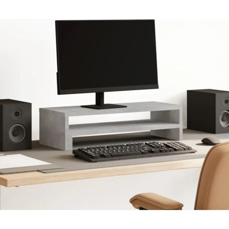 vidaXL Monitorständer Betongrau, Holzwerkstoff mit Stauraum, 54x22x15 cm, max. Belastbarkeit 25 kg – Bild 2