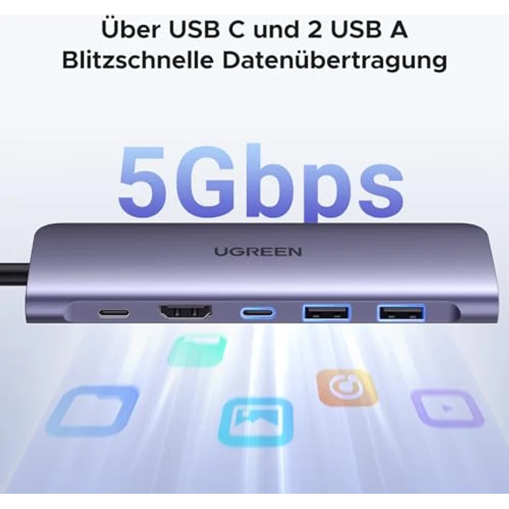 UGREEN USB-C Hub 7-in-1 mit 4K HDMI, 5 Gbit/s, 2x USB-A 3.0, 1x USB-C 3.0, MicroSD und SD Slots, Power Delivery 100W – Bild 3