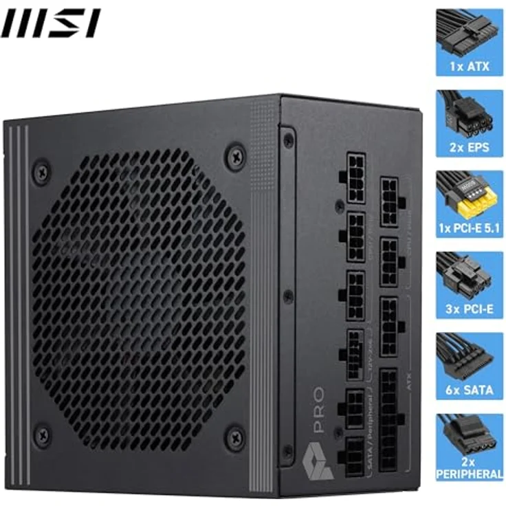 MSI PRO A1000PL PCIE5, 1000 Watt Netzteil mit 80 PLUS Platinum, ATX12V 3.1, aktive PFC, 120 mm – Bild 5