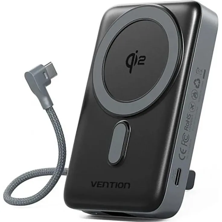 Vention FKHH0 Powerbank, 10000 mAh tragbares Ladegerät mit 35 W Leistung, Schwarz, USB-C Anschluss, schnelles Laden
