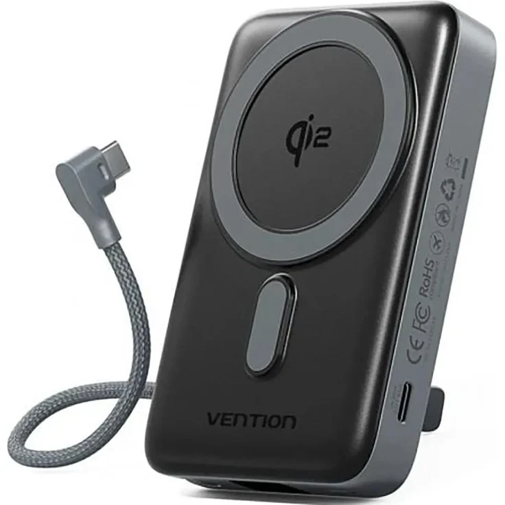 Vention FKHH0 Powerbank, 10000 mAh tragbares Ladegerät mit 35 W Leistung, Schwarz, USB-C Anschluss, schnelles Laden