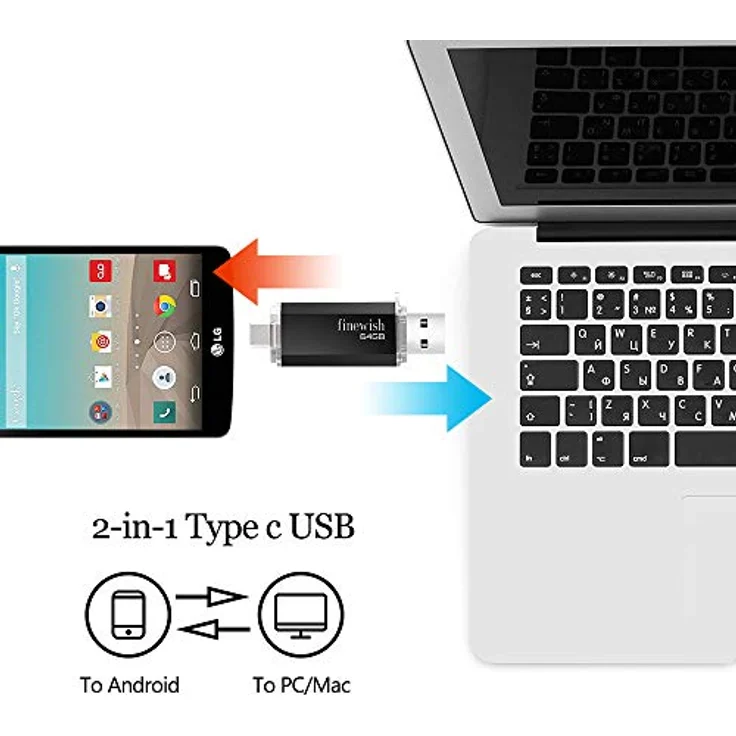 Geweo Type C USB Stick 64GB, 2-in-1 OTG Speicherstick mit USB 2.0 für MacBook Pro, Android Handy und Laptop (Schwarz) – Bild 3