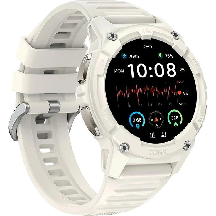 Kospet Smartwatch Tank S2, Weiss, 54 mm Touchscreen, Militärstandard, IP69K, Gesundheitstracker