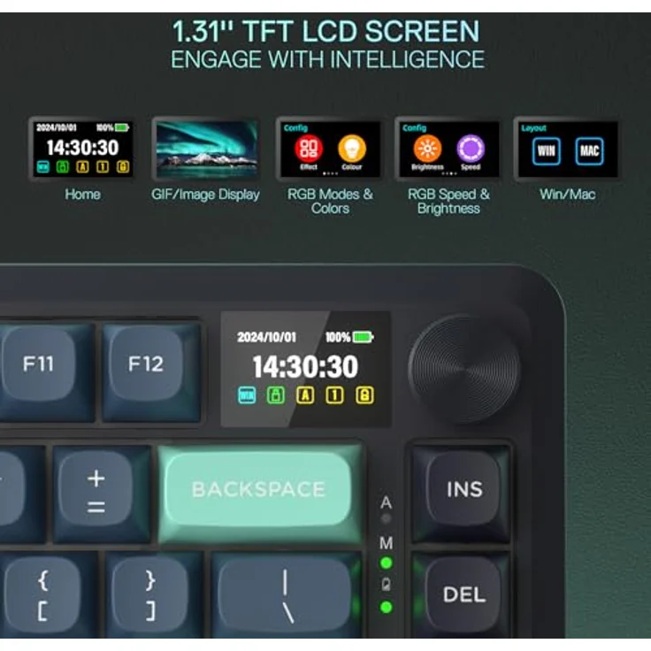 Redragon K724 PRO, kabellose Gasket Gaming-Tastatur mit 1,14’’ TFT-Info-Display, 5-lagiger Geräuschdämpfung und linearen Switches, QWERTY-Layout – Bild 5