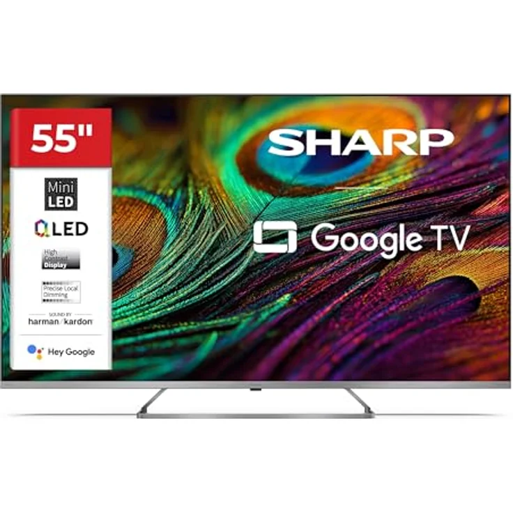 Sharp QLED TV 55JP7765E, 55 Zoll 4K UHD Smart Fernseher mit Mini LED, Dolby Vision HDR, Dolby Atmos, Sound by Harman Kardon, Google Assistant und Triple-Tuner – Bild 1