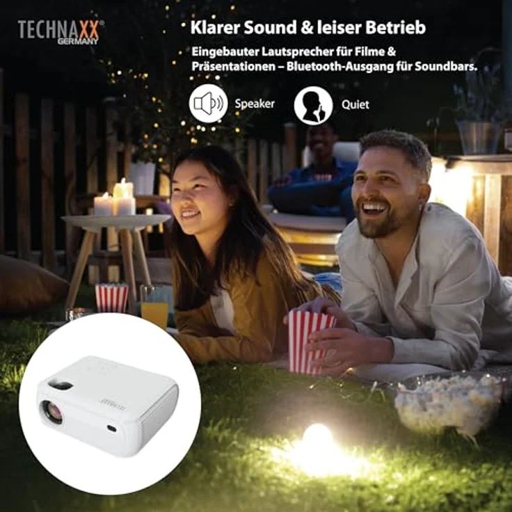 TECHNAXX TX-332 Full-HD Beamer 1080p, Heimkino-Projektor mit Lautsprecher, Fernbedienung, 200 lm, Netflix vorinstalliert, Weiss – Bild 7