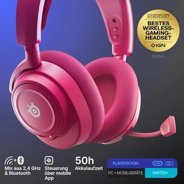 SteelSeries Arctis Nova 7P Gen 2, Kabelloses Gaming-Headset mit Rauschunterdrückung und Over-Ear-Design, Violett – Bild 2