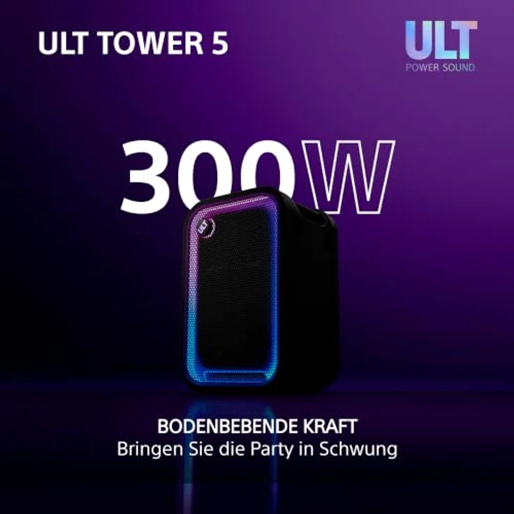 Sony ULT Tower 5, tragbarer kabelloser Bluetooth-Partylautsprecher mit 300 W Bass, 20 Stunden Akkulaufzeit und LED-Beleuchtung – Bild 3