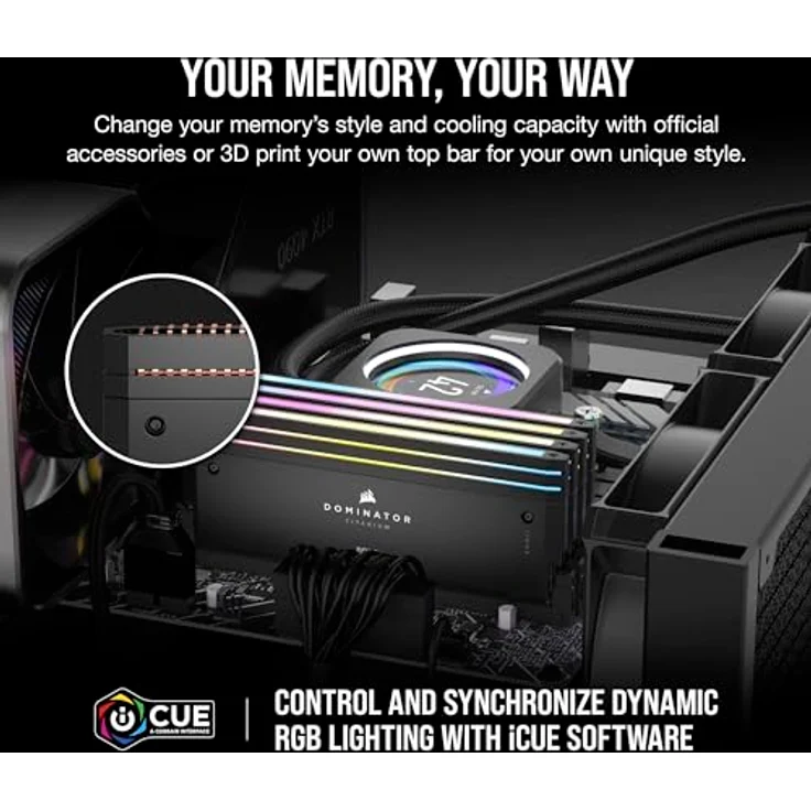 CORSAIR Dominator Titanium RGB DDR5 RAM 96GB (2x48GB) DDR5 6400MHz CL32 Intel XMP iCUE-Kompatibler Computerspeicher - Schwarz (CMP96GX5M2B6400C32) – Bild 4