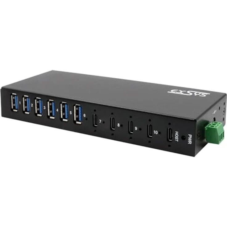 Exsys EX-12290HMS 10 Port USB 3.2 Gen 2x1 Metall HUB mit 4X USB-C und 6X USB-A 3.2 Gen 1 Ports, für Tisch, Wand und DIN-Rail Montage, 15KV ESD Überspannungsschutz, bis zu 2,4A pro Port, Metall-Gehäuse – Bild 3