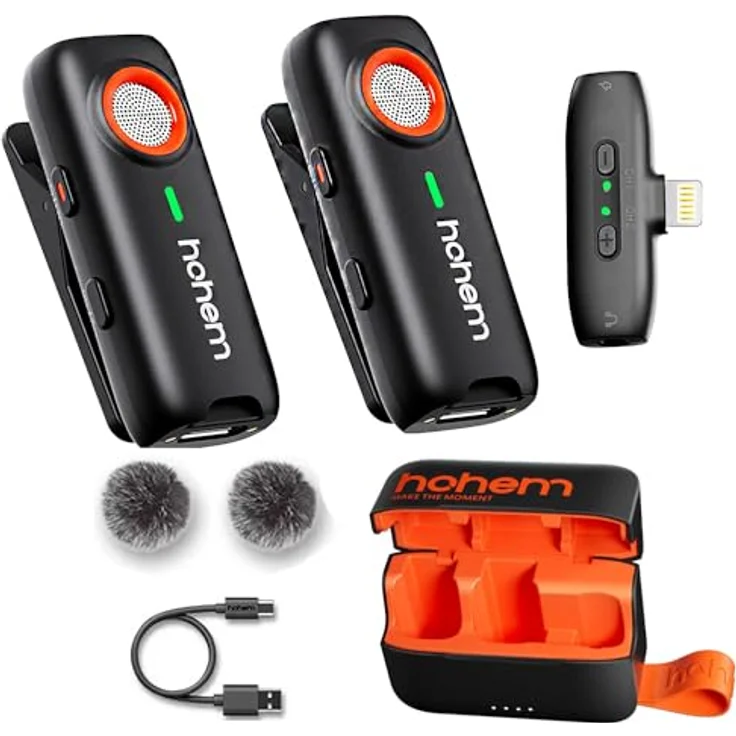 hohem MIC-01 Wireless Lavalier Mikrofon für iPhone iOS, mit Geräuschunterdrückung, MFi-Zertifiziert, Fernbedienung, Integriertem Speicher, kabelloses Mikrofon für Live-Stream in schwarz – Bild 1