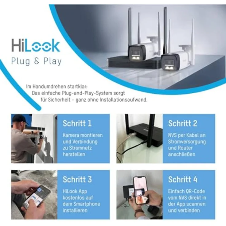 HiLook WLAN Überwachungskamera Set Außen, 2X 4 MP Bullet Kameras, WiFi NVS mit Micro-SD-Slot, Menschen- & Fahrzeugerkennung, Nachtsicht, 2-Wege-Audio, IP66 witterungsbeständig – Bild 2