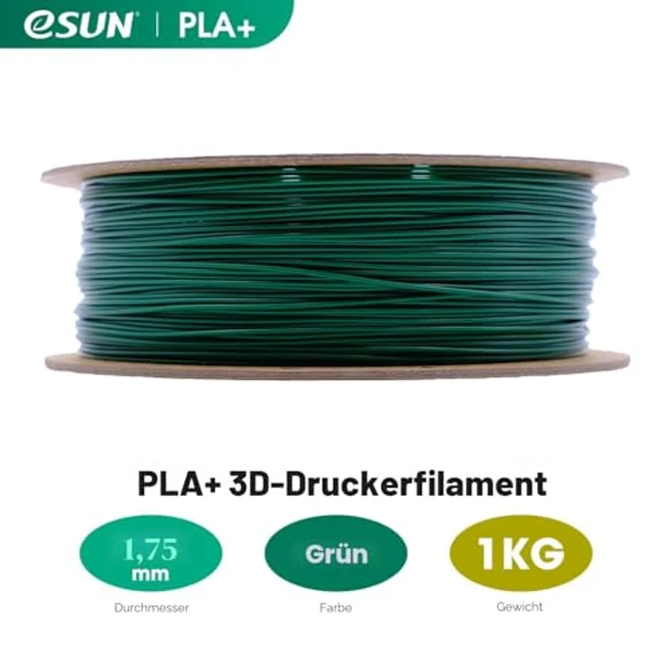eSUN PLA+ Filament 1.75mm, 1kg Spule, hohe Maßgenauigkeit +/- 0.03mm, grün, kompatibel mit FDM 3D Druckern – Bild 2