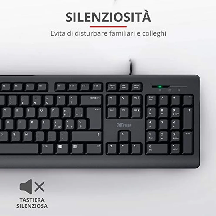 Trust Taro USB-Tastatur, kabelgebunden, italienisches QWERTY-Layout, PC-Tastatur mit Kabel für Computer/Laptop/Notebook, Mac/Windows, Kabel von 1,8 Metern, flüssigkeitsbeständig, ergonomisch - Schwarz – Bild 3