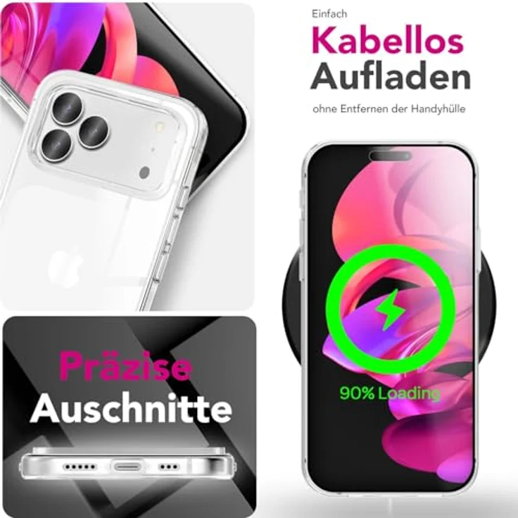 NALIA 360Guard Hülle für Apple iPhone 17 Pro Max, 360° Rundumschutz, Ultra klare Full-Body Handyhülle, kratzfeste PC-Rückseite & gehärtete Displayfolie, transparent & anti-gelb, wireless-fähig – Bild 5