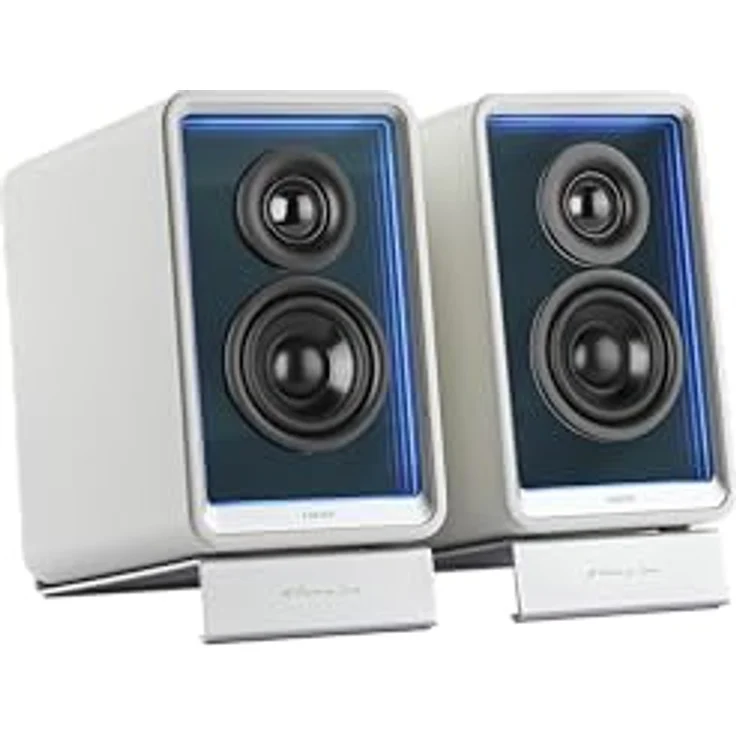 EDIFIER QR65 Aktive Design-Monitorlautsprecher (70 Watt) mit RGB-Lichteffekten, 3X USB TurboGaN-Schnellladeports und Subwoofer-Ausgang, weiß – Bild 1