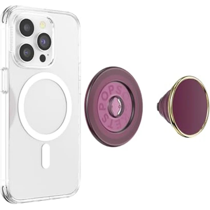 PopSockets PopGrip Round für MagSafe, Ausziehbarer Sockel mit Adapterring für nicht-MagSafe-Hüllen, Violett, Gold – Bild 3