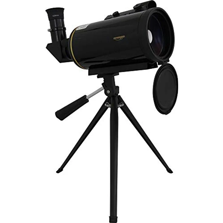Omegon MightyMak 80, Maksutov Teleskop mit LED-Sucher, kompaktes Design in hochglanz schwarz mit Goldstreifen – Bild 1