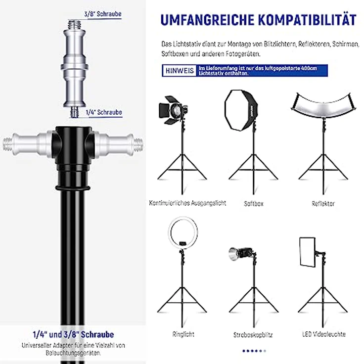 Neewer Lighting Tripod 400 cm, Aluminium-Stativ für professionelle Foto- und Videoaufnahmen – Bild 2