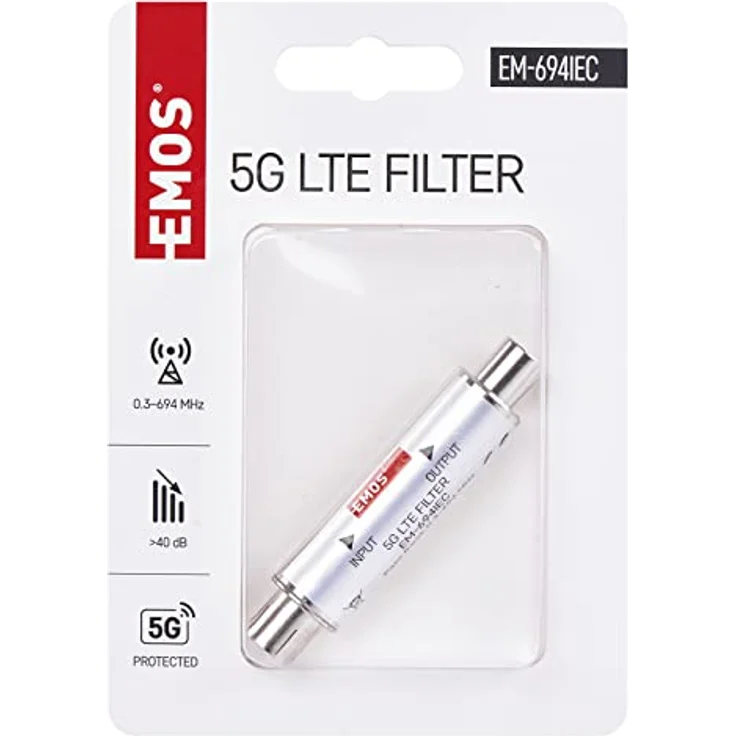 EMOS LTE/4G/5G Sperrfilter, Durchlassbereich bis 694 MHz, DC Durchlass, 1,6 x 6,8 cm, Koaxialanschluss, J5712, Silbern – Bild 3