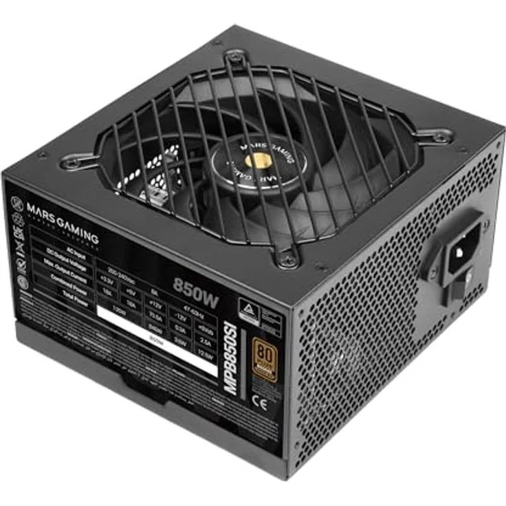 Mars Gaming MPB850SI, ATX-Netzteil 850W, 80Plus Bronze, 90% Effizienz, 7 Jahre Garantie, SI Extreme Silence Lüfter, Schwarz – Bild 1