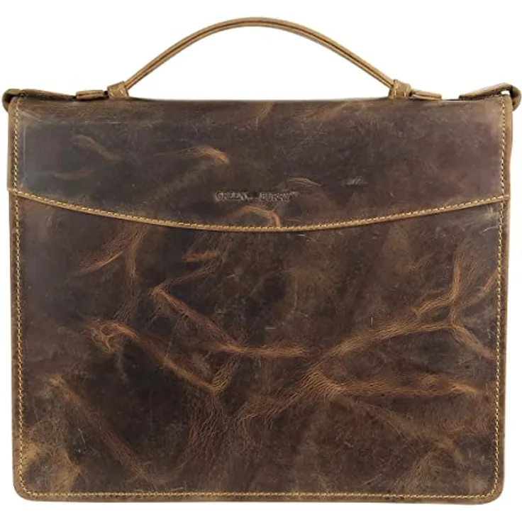 Greenburry Vintage Collegemappe 1746, Braun, 35x28x4cm - Ledermappe mit 4-Ringbindung, Organizerfach und Handyfach