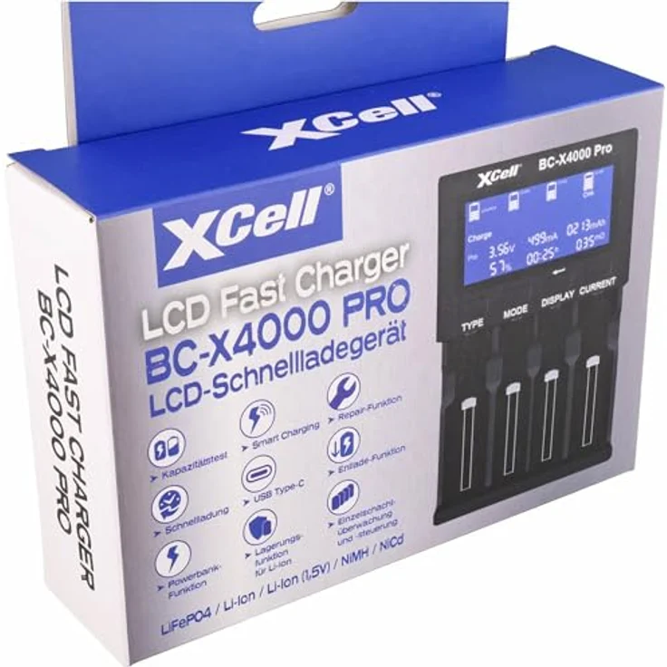 XCell BC-X4000 PRO Schnellladegerät für LiFePO4, LiIon, NiCd, NiMH, USB-C-Technologie, höchste Präzision, vielseitig einsetzbar – Bild 2