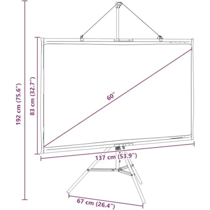 vidaXL Beamer Leinwand mit Stativ 60 Zoll 16:9, Projektionswand für Heimkino und Präsentationen, tragbar und langlebig aus 100% Polyester – Bild 3