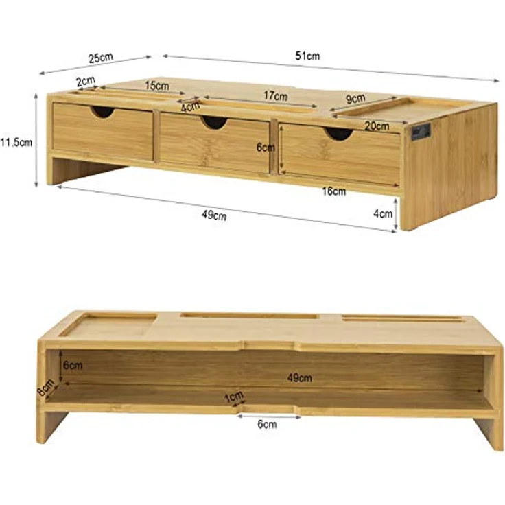 SoBuy Monitor-Halterung BBF03, Monitorständer aus Bambus, Natur, bis 25 kg belastbar, 51x11,5x25 cm – Bild 6