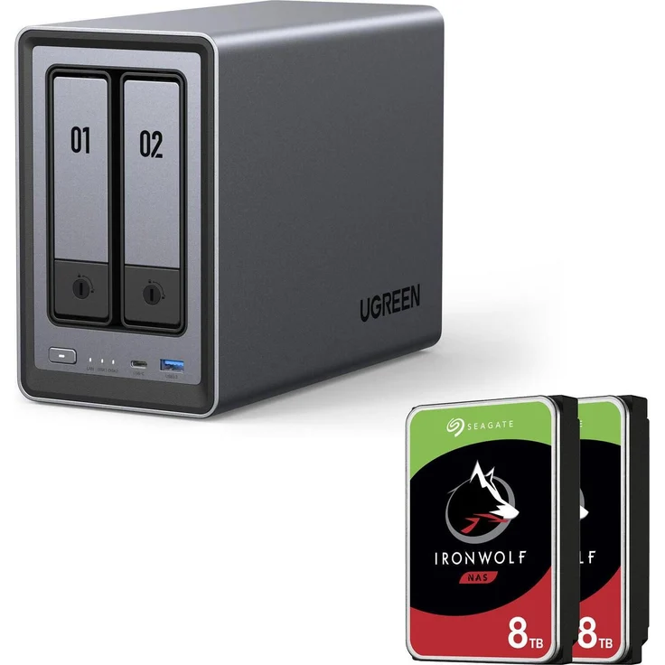 Ugreen NASync DXP2800, NAS System 2-Bay mit 16 TB SEAGATE Festplatten (2 x 8 TB) für Desktop-Datenspeicherung