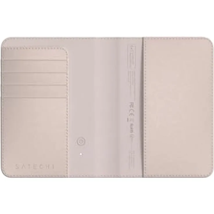 SATECHI Passhülle mit Find My / Ortung, Reisepasshalter mit 4 Kartenfächern, kabelloser Ladefunktion und RFID-Schutz – Desert Rose