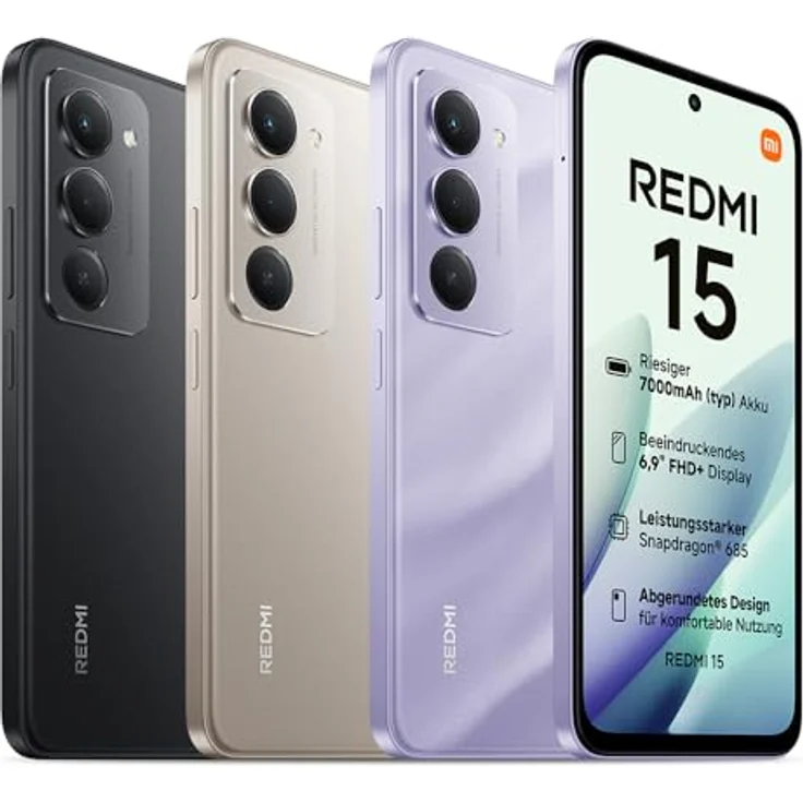 XIAOMI Redmi 15, Smartphone 8+256 GB mit Snapdragon 685, 50MP KI-Dualkamera, 6,9" FHD+ 144Hz DotDisplay, 7000mAh Akku, Sandy Purple – Bild 3