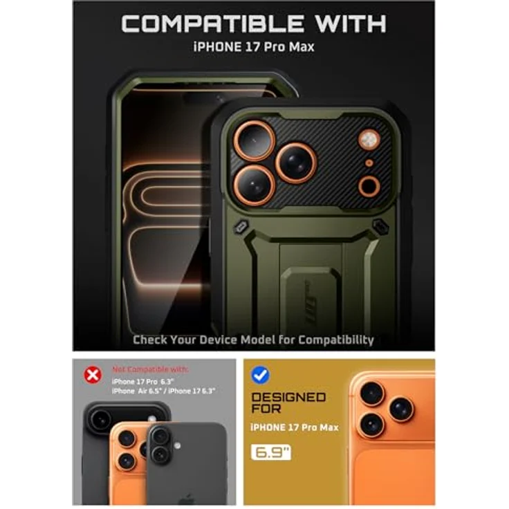 SUPCASE UBeetle Pro für iPhone 17 Pro Max Hülle 6.9” mit 360° Schutzhülle, Kamerasteuerungstaste, Displayschutz, Ständer und Gürtelclip, Outdoor Handyhülle, grün – Bild 2