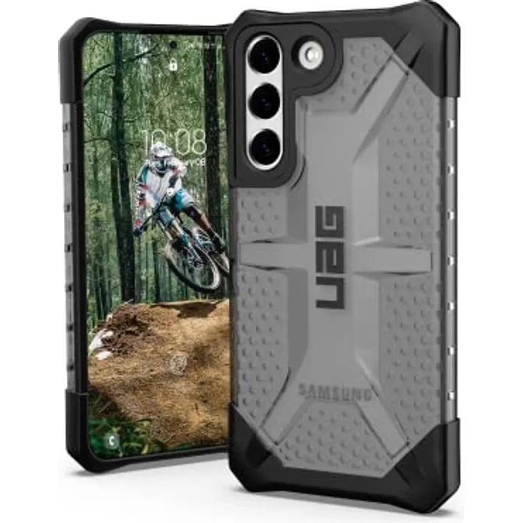 Urban Armor Gear Plasma Schutzhülle Samsung Galaxy S22, sturzfestes Cover mit Wireless Charging, grau transparent
