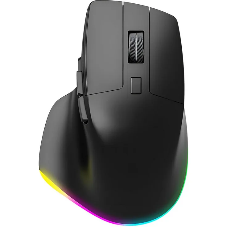 S&T Design RGB Gaming Maus Kabellos Wireless Schwarz, Ergonomisch mit 2400 DPI, 6 Tasten, 7 RGB Beleuchtungsmodi, Bluetooth und USB-C